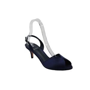 Gina Womens Stiletto Heel Satin Peep Toe Slingback Sandals Navy Blue Size 36